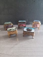 Lot 5 Anciens coffrets boites à bijoux laiton doré verre biseauté Napoléon III