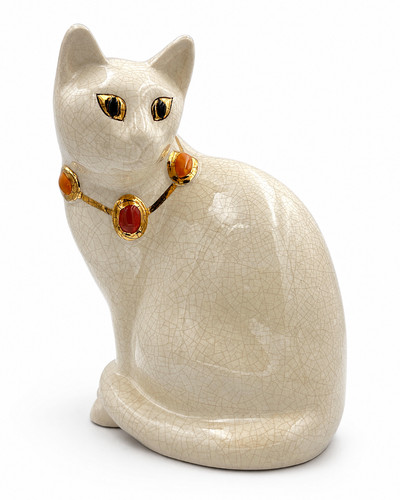 Grand chat assis émaux - chat,