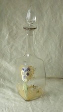 CARAFE EN VERRE EMAILLE DECOR FLORAL FIN 19 EME*