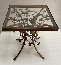 1970′ Guéridon En Fer Patiné Decor Végétal Aux Oiseaux