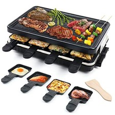 Appareil Raclette 8 Personnes Grill Électrique Plaque Cuisson Portable BBQ 1300W
