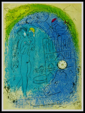 Marc Chagall :  Vision de Paris Notre Dame, lithographie originale 1952