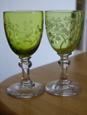 SAINT LOUIS 2 ANCIENS VERRES A LIQUEUR CRISTAL VERT GRAVURE FLORALE ART NOUVEAU