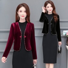 Femme Velours Haut Costume Veste Blazer Bouton Grenouille Soirée Ethnique