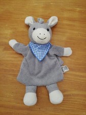 O/ Doudou Sterntaler Marionnette Âne Gris Foulard Vichy Bleu Blanc