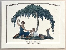 Gravure Pochoir Art Déco Jean Droit Scène Séduction Goûter Champêtre Pique Nique