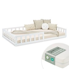 Lit d'enfant 120x200 cm bois blanc avec matelas et sommier à lattes Homestyle4u