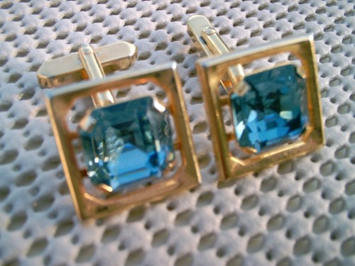 Gold tone cufflinks with blue - gold,