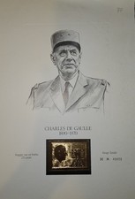 FRANCE GENERAL DE GAULLE : VIGNETTE SUR OR 23 CARATS NEUF TIRAGE LIMITE N°2872