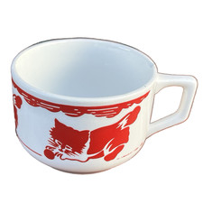 Tasse à café ancienne faïence Badonviller France chat rouge chaton pochoir