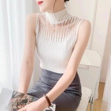 Débardeur Femme Tricoté Sans Manches Creux Slim Club Soirée Chic