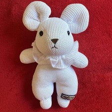 ?? Vintage AJENA Peluche Doudou Souris Hochet Nid D Abeille Blanc 26 Cm
