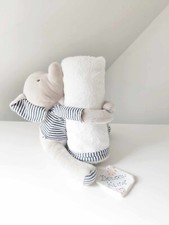 Peluche/Doudou Couverture/Plaid Éléphant Gris Blanc Rayé Bleu 25cm Okaïdi Obaïbi