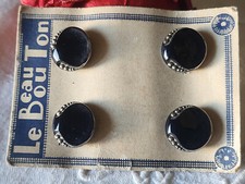 Petite plaque lot 4 boutons anciens en verre bleu argenté pied 1,8 cm