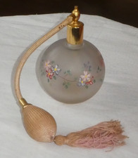 flacon vaporisateur à parfum ancien verre émaillé complet signé ART-NOUVEAU