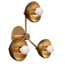 Mi Siècle Antique Laiton Spoutnik Vintage Lustre 3 Bras Mural Clair