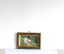CADRE ANCIEN MINIATURE BOIS DORE PEINTURE HUILE " MOUTON"