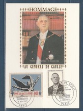 carte 1er jour Général de Gaulle et vignette pour le salut public Paris  1971