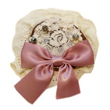 Broche shabby chic DENTELLE blanc casse écru Noeud ruban satin rose cristal