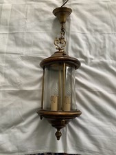 Ancienne grande lanterne bois verre métal laiton 3 feux bougies.