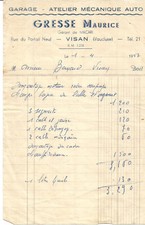 Visan (84) Facture 1953. Maurice Gresse.Garage rue du portail neuf.