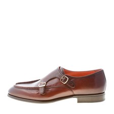 SANTONI chaussures homme Brown fine and soft leather double monk strap apron toe