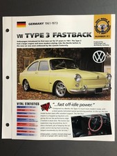 1961 - 1973 VW Volkswagen Type 3 Fastback Imp " Chaud Voitures " Spec Drap