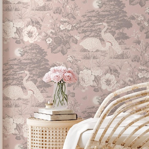 Papier peint grue rose - peint,