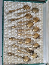 Lot De 12 Petite Cuillères En Vermeil Or Feuille Et Grain De Café Vintage 144gr 