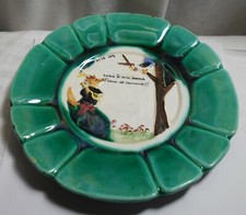 ANCIENNE ASSIETTE EN BARBOTINE ONNAING FABLE DE LA FONTAINE LE RENARD ET LE COQ 