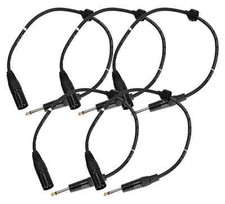 5x Câble XLR 3-Pin Mâle vers Jack 6.35mm (1/4'') Mono Audio Premium Chrome 0,5m