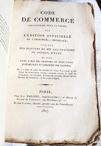 Code commerce collationné - code,