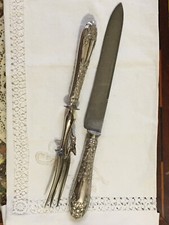 Antique french  950 silver handle hunter's zoomorphic carving set. Alpine ibex.