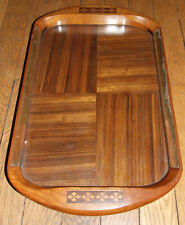 Grand plateau en bois avec vitre vers 1960 -  51 x 32,5 x 4,5cm