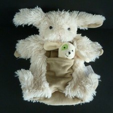 Y1. DOUDOU PELUCHE MARIONNETTE A DOIGT HISTOIRE D'OURS LAPIN CHIEN écru beige 