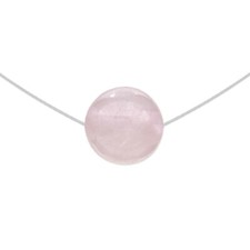 Collier Ras de cou fil nylon, Argent 925 et Quartz rose - Longueur 37 cm + 5 cm