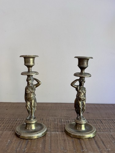 Paire bougeoirs laiton - paire, en