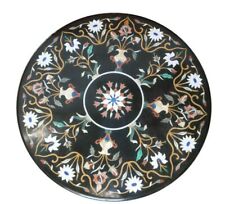 36 " Noir Marbre Centre Table Top Incrustation Pietradura Travail Home Décor Art