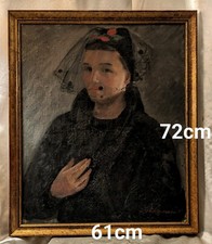 Portrait Femme À La Mantille Marguerite Cazenave Signé Encadré 72cm X 61cm Huile