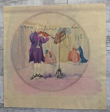 Aquarelle Le Musicien Violon Château Noblesse Robe Renaissance Versailles ?  