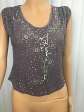 DKNY Womens Sleeveless Sequin Blouse Mauve Size 2 Shear Side Zippers  Used C