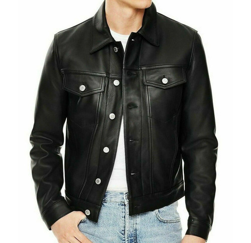 Homme cuir noir camionneur - cuir,