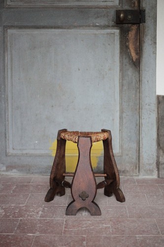 Tabouret bois jonc tripode - bois,