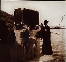 ITALIE Capri Le Port Transport d'une valise c1900 Photo Plaque Stereo Vintage 