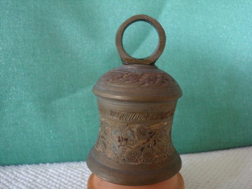 Vintage brass bell etched - brass,