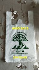 LOT 6000 SACS BRETELLE PLASTIQUE BLANC Bio 25x45cm Emballage Alimentaire 