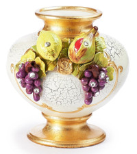 Vase En Porcelaine Capodimonte Blanc Avec Feuille Or Swarovski Vases Jar Fruits