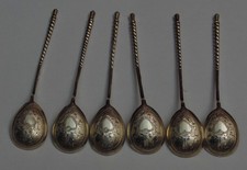 rare MAGNIFIQUE ANCIENNE 6 cuillère moka argent russe contrôlé 84 + orfe .77gram