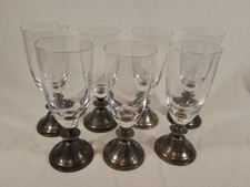 7 Flûtes à Champagne étain du manoir décor floral en cristal de Sèvres