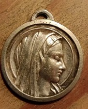 Médaille Religieuse Ancienne Ste Bernadette  Lourdes Vierge Marie Argent Alpaca 